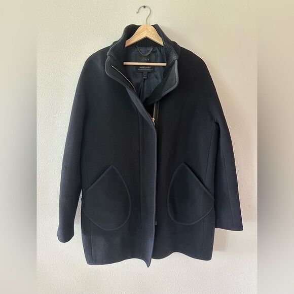 J Crew Black Double Cloth Cocoon Patch Pocket Peacoat Wool Blend Coat Size 8 - Picture 3 of 12